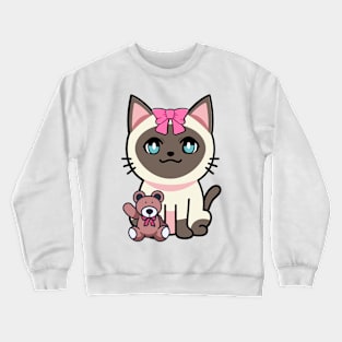 Funny Siamese cat is holding a teddy bear Crewneck Sweatshirt